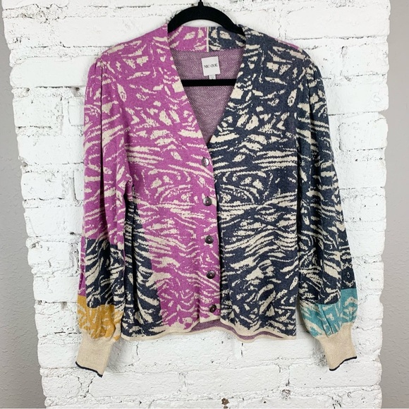 Nic + Zoe Animal Instincts Zebra Striped Sweater Button Front Cardigan Small - Picture 7 of 16